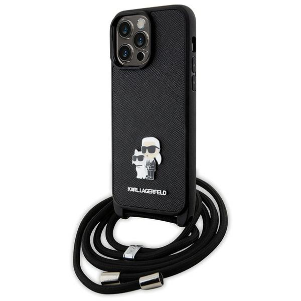 Karl Lagerfeld KLHCP14XSAKCPSK iPhone 14 Pro Max 6.7″ kietas dėklas juodos spalvos Crossbody Saffiano Metal aprašymas - Prekės nuotrauka