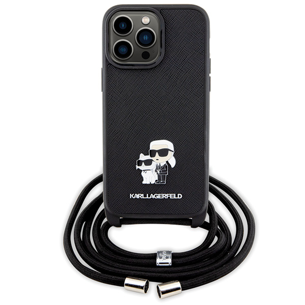 Karl Lagerfeld KLHCP14XSAKCPSK iPhone 14 Pro Max 6.7″ kietas dėklas juodos spalvos Crossbody Saffiano Metal aprašymas - Prekės nuotrauka
