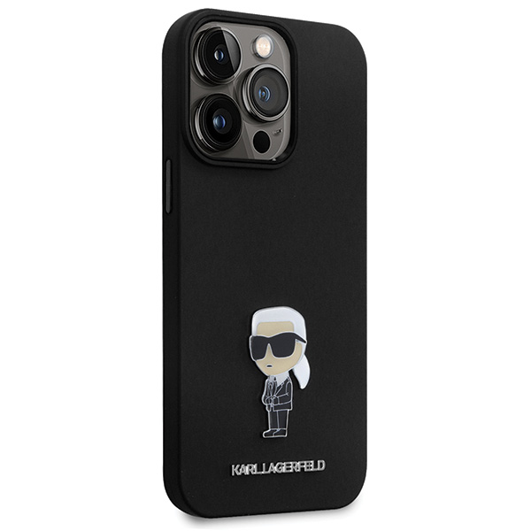 Karl Lagerfeld KLHCP14XSMHKNPK iPhone 14 Pro Max 6.7″ juodos spalvos silikoninis dėklas Ikonik Metal Pin aprašymas - Prekės nuotrauka