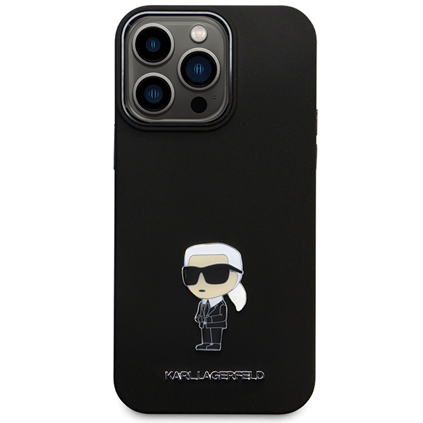 Karl Lagerfeld KLHCP14XSMHKNPK iPhone 14 Pro Max 6.7″ juodos spalvos silikoninis dėklas Ikonik Metal Pin aprašymas - Prekės nuotrauka