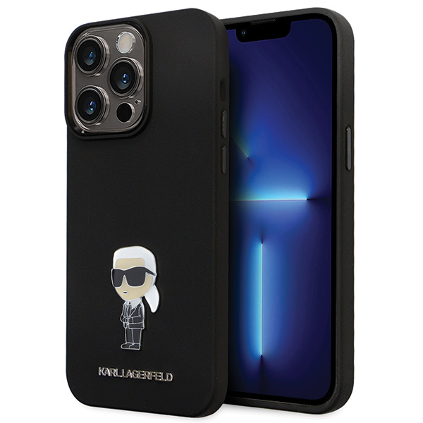 Karl Lagerfeld KLHCP14XSMHKNPK iPhone 14 Pro Max 6.7″ juodos spalvos silikoninis dėklas Ikonik Metal Pin aprašymas - Prekės nuotrauka