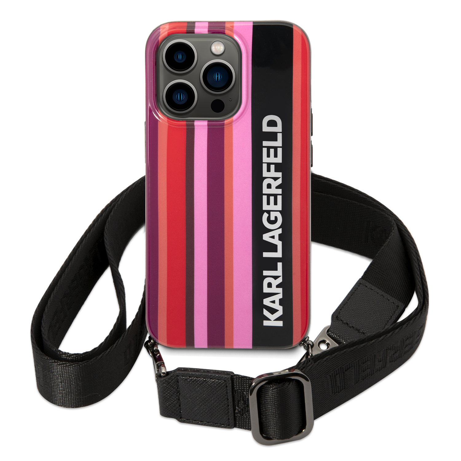 Karl Lagerfeld KLHCP14XSTSTP iPhone 14 Pro Max 6,7″ kietas dėklas rožinės spalvos Color Stripes Strap aprašymas - Prekės nuotrauka