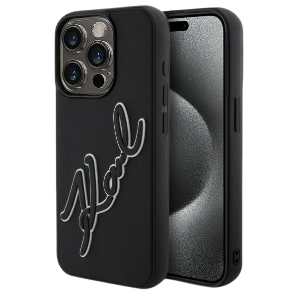 Karl Lagerfeld KLHCP15L3DRKSDLK iPhone 15 Pro 6.1″ juodos spalvos kietas dėklas 3D Rubber Signature aprašymas - Prekės nuotrauka
