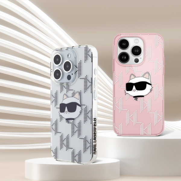 Karl Lagerfeld KLHCP15LHKLPCHT Apple iPhone 15 Pro 6.1″ skaidrus kietas dėklas IML Choupette Head & Monogram aprašymas - Prekės nuotrauka