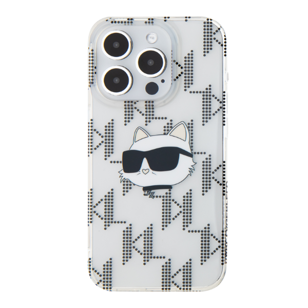 Karl Lagerfeld KLHCP15LHKLPCHT Apple iPhone 15 Pro 6.1″ skaidrus kietas dėklas IML Choupette Head & Monogram aprašymas - Prekės nuotrauka