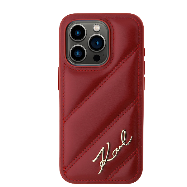 Karl Lagerfeld KLHCP15LPQDSMGR iPhone 15 Pro 6.1″ raudonas kietas dėklas Diagonal Quilted Script aprašymas - Prekės nuotrauka