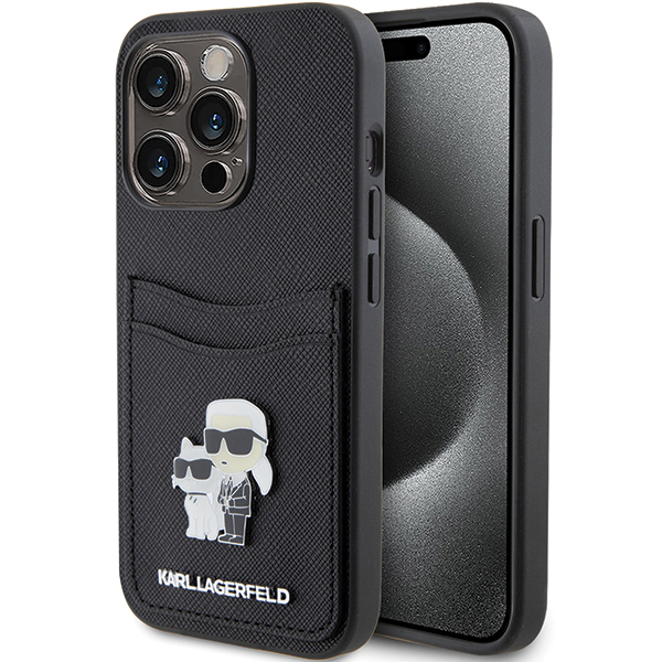 Karl Lagerfeld KLHCP15LSAPKCNPK Apple iPhone 15 Pro 6.1″ juodos spalvos kietas dėklas Saffiano Cardslot Karl&Choup aprašymas - Prekės nuotrauka