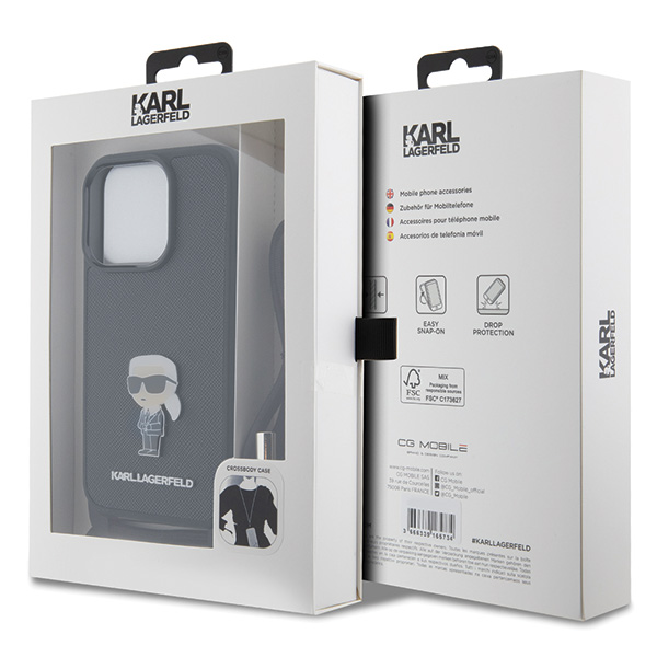 Karl Lagerfeld KLHCP15LSASKNPSK Apple iPhone 15 Pro 6.1″ kietas dėklas juodos spalvos Crossbody Saffiano Monogram aprašymas - Prekės nuotrauka