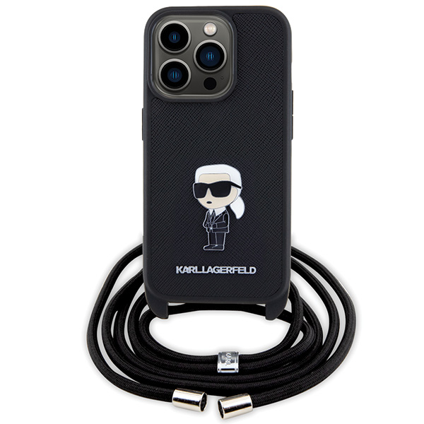 Karl Lagerfeld KLHCP15LSASKNPSK Apple iPhone 15 Pro 6.1″ kietas dėklas juodos spalvos Crossbody Saffiano Monogram aprašymas - Prekės nuotrauka