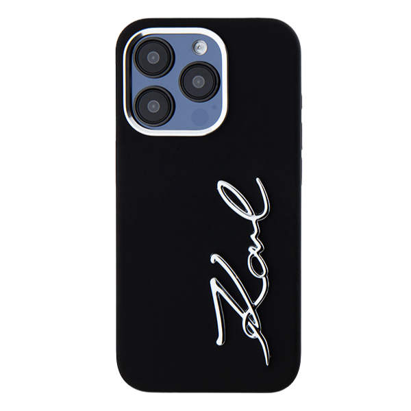 Karl Lagerfeld KLHCP15LSCMSMVK iPhone 15 Pro 6.1″ juodos spalvos kietas dėklas Silicone Metal Script Logo aprašymas - Prekės nuotrauka