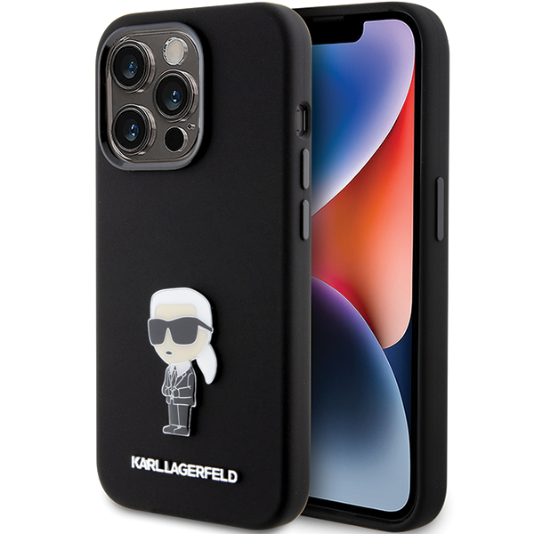 Karl Lagerfeld KLHCP15LSMHKNPK iPhone 15 Pro 6.1″ juodos spalvos silikoninis dėklas Ikonik Metal Pin aprašymas - Prekės nuotrauka