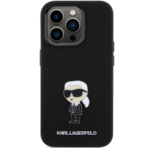 Karl Lagerfeld KLHCP15LSMHKNPK iPhone 15 Pro 6.1″ juodos spalvos silikoninis dėklas Ikonik Metal Pin aprašymas - Prekės nuotrauka