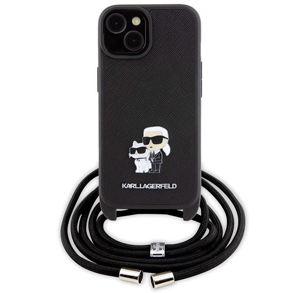 Karl Lagerfeld KLHCP15SSAKCPSK Apple iPhone 15/ 14 / 13 6.1″ kietas dėklas juodos spalvos Crossbody Saffiano Meta aprašymas - Prekės nuotrauka