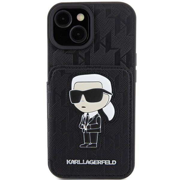 Karl Lagerfeld KLHCP15SSAKKNSCK iPhone 15 / 14 / 13 6.1″ juodos spalvos kietas dėklas Saffiano Cardslots and aprašymas - Prekės nuotrauka