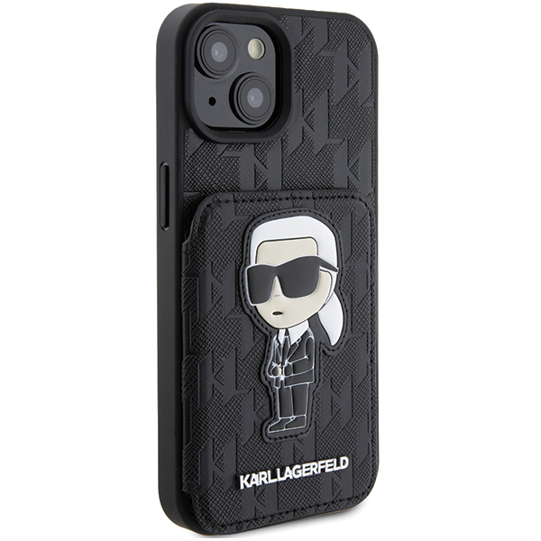 Karl Lagerfeld KLHCP15SSAKKNSCK iPhone 15 / 14 / 13 6.1″ juodos spalvos kietas dėklas Saffiano Cardslots and aprašymas - Prekės nuotrauka