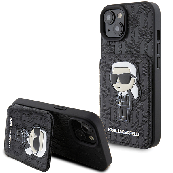 Karl Lagerfeld KLHCP15SSAKKNSCK iPhone 15 / 14 / 13 6.1″ juodos spalvos kietas dėklas Saffiano Cardslots and aprašymas - Prekės nuotrauka