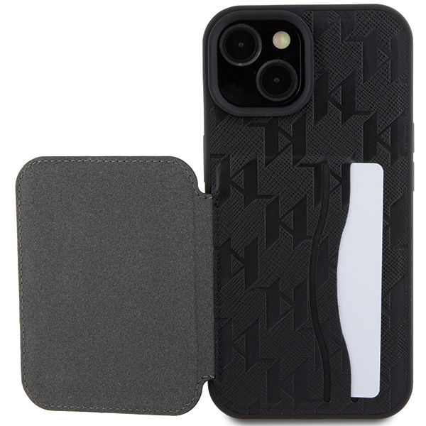 Karl Lagerfeld KLHCP15SSAKKNSCK iPhone 15 / 14 / 13 6.1″ juodos spalvos kietas dėklas Saffiano Cardslots and aprašymas - Prekės nuotrauka