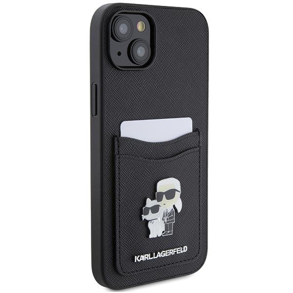 Karl Lagerfeld KLHCP15SSAPKCNPK Apple iPhone 15 / 14 / 13 6.1″ juodos spalvos kietas dėklas Saffiano Cardslot Karl aprašymas - Prekės nuotrauka