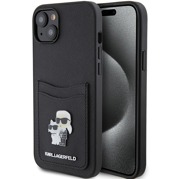 Karl Lagerfeld KLHCP15SSAPKCNPK Apple iPhone 15 / 14 / 13 6.1″ juodos spalvos kietas dėklas Saffiano Cardslot Karl aprašymas - Prekės nuotrauka