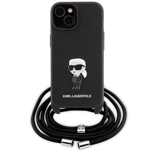 Karl Lagerfeld KLHCP15SSASKNPSK Apple iPhone 15 / 14 / 13 6.1″ kietas dėklas juodos spalvos Crossbody Saffiano Mon aprašymas - Prekės nuotrauka