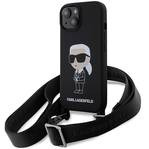 Karl Lagerfeld KLHCP15SSCBSKNK Apple iPhone 15/ 14 / 13 6.1″ kietas dėklas juodos spalvos Crossbody Silicone Ikon aprašymas - Prekės nuotrauka