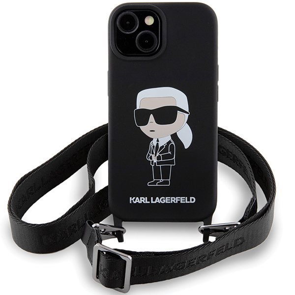 Karl Lagerfeld KLHCP15SSCBSKNK Apple iPhone 15/ 14 / 13 6.1″ kietas dėklas juodos spalvos Crossbody Silicone Ikon aprašymas - Prekės nuotrauka