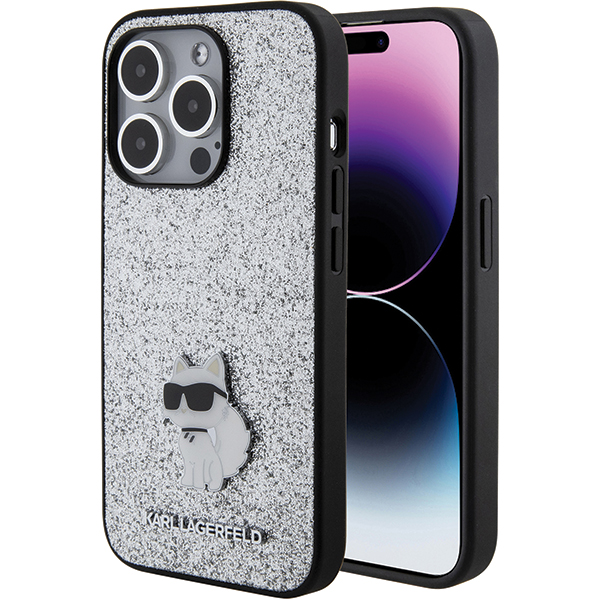 Karl Lagerfeld KLHCP15XGCNPSG iPhone 15 Pro Max 6.7 col. sidabrinis kietas dėklas Fixed Glitter Choupette aprašymas - Prekės nuotrauka