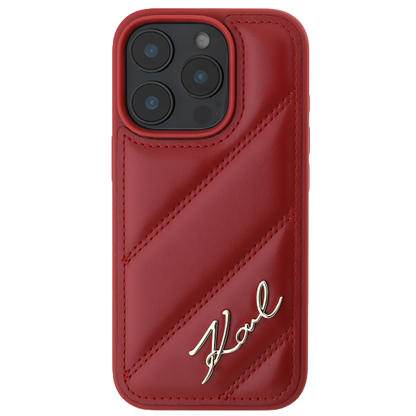 Karl Lagerfeld KLHCP16SPQDSMGR iPhone 16 6.1″ raudonas kietas dėklas Quilted Signature aprašymas - Prekės nuotrauka