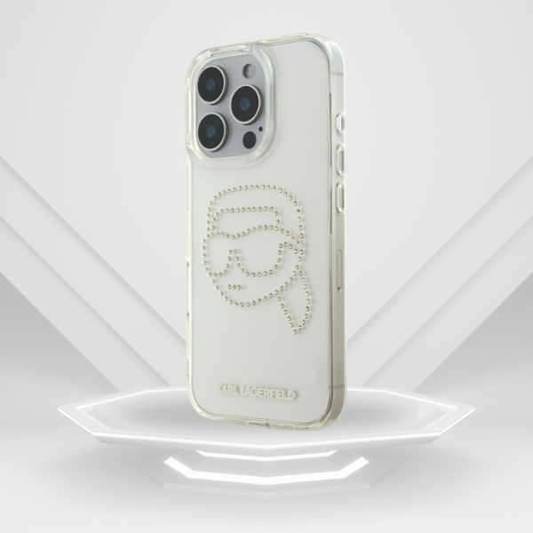 Karl Lagerfeld KLHCP16XHKHDCELT iPhone 16 Pro Max 6.9″ skaidrus kietas dėklas IML Rhinestones Karl Head aprašymas - Prekės nuotrauka