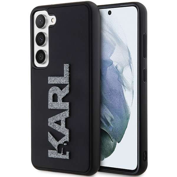 Karl Lagerfeld KLHCS23L3DMBKCK S23 Ultra S918 juodos spalvos kietas dėklas 3D Rubber Glitter Logo aprašymas - Prekės nuotrauka