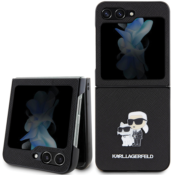 Karl Lagerfeld KLHCZF5SAKCNPK Z Flip5F731 kietas dėklas juodos spalvos Saffiano Karl&Choupette Pin aprašymas - Prekės nuotrauka Karl Lagerfeld KLHCZF5SAKCNPK Z Flip5F731 kietas dėklas juodos spalvos Saffiano Karl&Choupette Pin aprašymas - Prekės nuotrauka