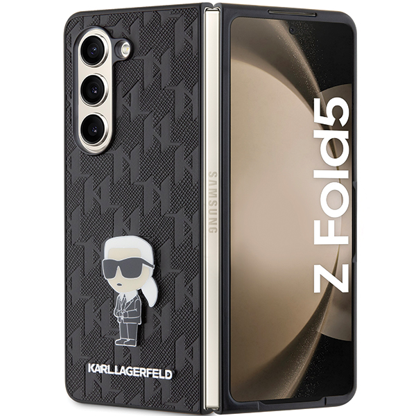 Karl Lagerfeld KLHCZFD5SAPKINPK Z Fold5 kietas dėklas, juodos spalvos, Saffiano Monogram Ikonik Pin aprašymas - Prekės nuotrauka