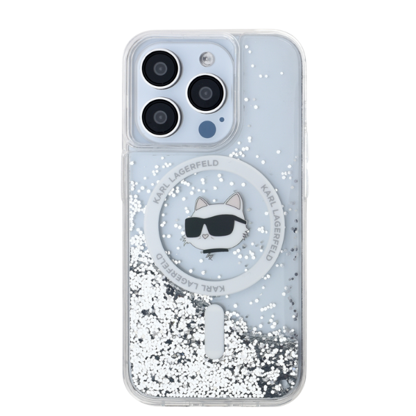 Karl Lagerfeld KLHMP12MLGCHSGH iPhone 12/12 Pro 6.1″ kietas dėklas skaidrus Liquid Glitter Choupette Head aprašymas - Prekės nuotrauka