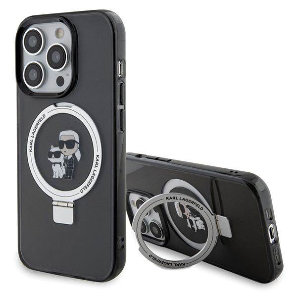 Karl Lagerfeld KLHMP13XHMRSKCK iPhone 13 Pro Max 6.7″ juodos spalvos kietas dėklas su žiedu-stovu Karl&Choupette aprašymas - Prekės nuotrauka