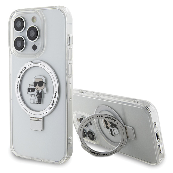 Karl Lagerfeld KLHMP14LHMP14LHMRSKCH iPhone 14 Pro 6.1″ baltos spalvos kietas dėklas su žiedu-stovu Karl&Choupette Mag aprašymas - Prekės nuotrauka