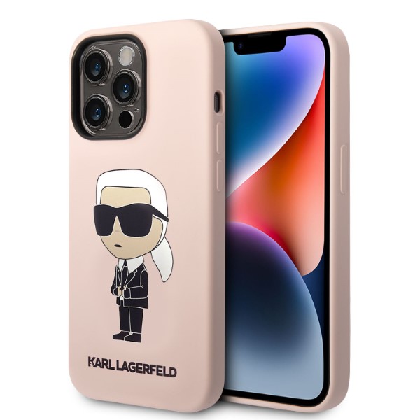 Karl Lagerfeld KLHMP14LSNIKBCP iPhone 14 Pro 6,1″ kietas dėklas, rožinės spalvos Silicone Ikonik Magsafe aprašymas - Prekės nuotrauka