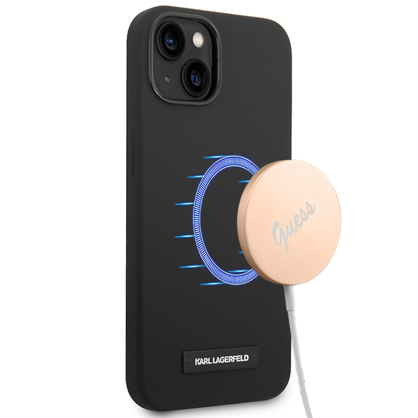 Dėklas Karl Lagerfeld Hardcase Plaque Magsafe KLHMP14MSLMP1K galinis dangtelis, Apple, iPhone 14 Plus, silikonas, Juodas, 6,7 Dėklas Karl Lagerfeld Hardcase Plaque Magsafe KLHMP14MSLMP1K galinis dangtelis, Apple, iPhone 14 Plus, silikonas, Juodas, 6,7