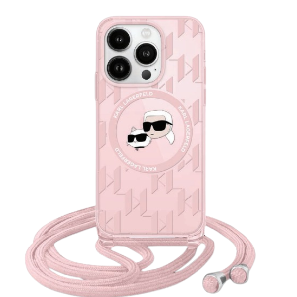 Karl Lagerfeld KLHMP15LHCKCKLCP Apple iPhone 15 Pro 6.1″ rožinės spalvos kietas dėklas IML Crossbody Monogram Karl & aprašymas - Prekės nuotrauka