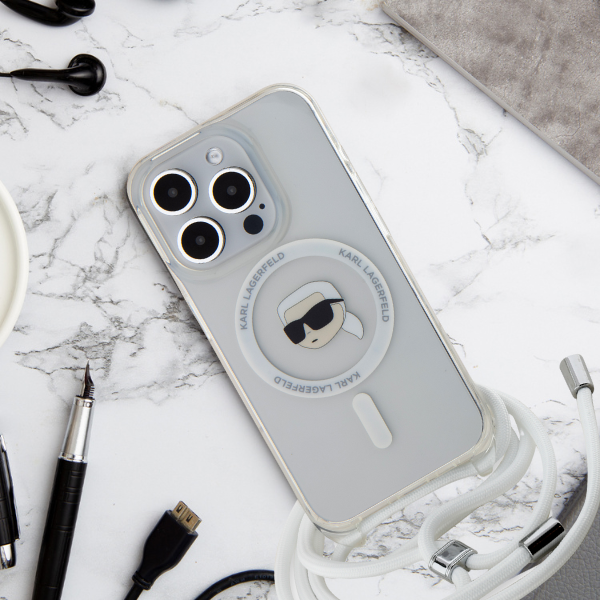 Karl Lagerfeld KLHMP15LHCKHNT iPhone 15 Pro 6.1″ kietas dėklas skaidrus Crossbody IML Karl Head Magsafe aprašymas - Prekės nuotrauka