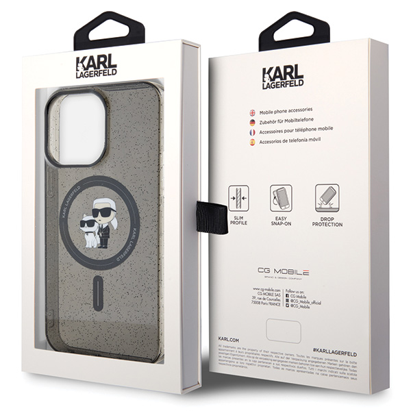 Karl Lagerfeld KLHMP15LHGKCNOK iPhone 15 Pro 6.1″ juodos spalvos kietas dėklas Karl&Choupette Glitter MagSafe aprašymas - Prekės nuotrauka