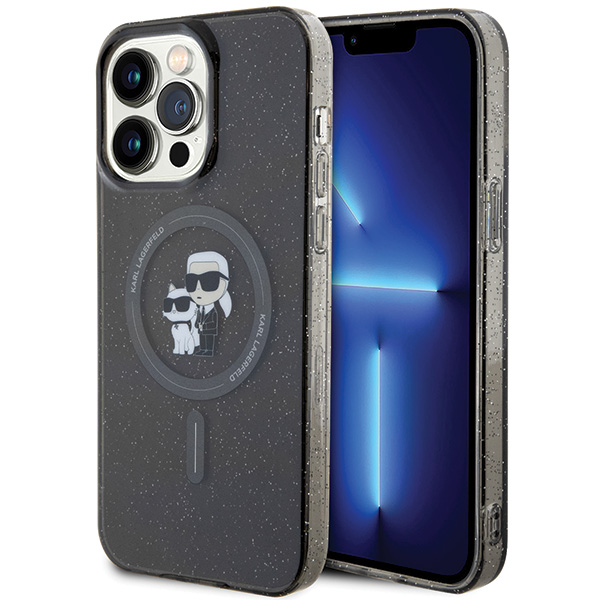 Karl Lagerfeld KLHMP15LHGKCNOK iPhone 15 Pro 6.1″ juodos spalvos kietas dėklas Karl&Choupette Glitter MagSafe aprašymas - Prekės nuotrauka