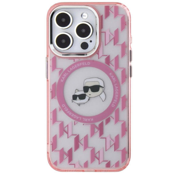 Karl Lagerfeld KLHMP15LHMCKMHP iPhone 15 Pro 6.1″ rožinės spalvos IML Monogram Karl&Choupette Head MagSafe dėklas aprašymas - Prekės nuotrauka