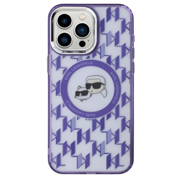 Karl Lagerfeld KLHMP15LHMCKMHU iPhone 15 Pro 6.1″ violetinės spalvos IML Monogram Karl&Choupette Head dėklas aprašymas - Prekės nuotrauka