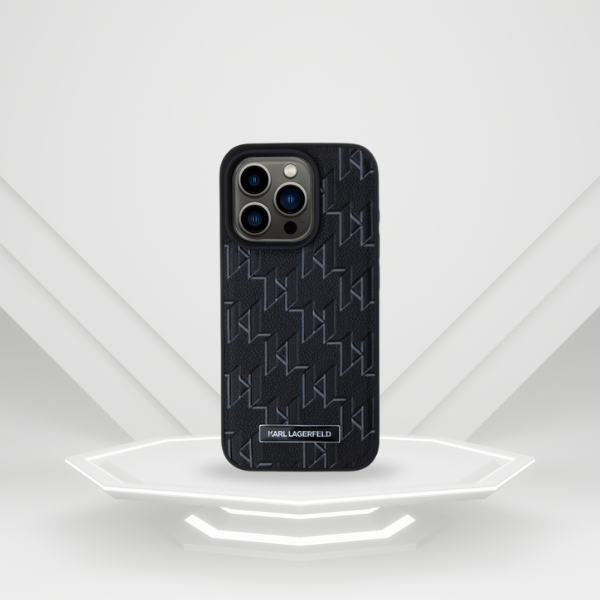 Karl Lagerfeld KLHMP15LPKHPORPK Apple iPhone15 Pro 6.1″ kietas dėklas juodos spalvos Leather Monogram Metal Logo MagSafe aprašymas - Prekės nuotrauka