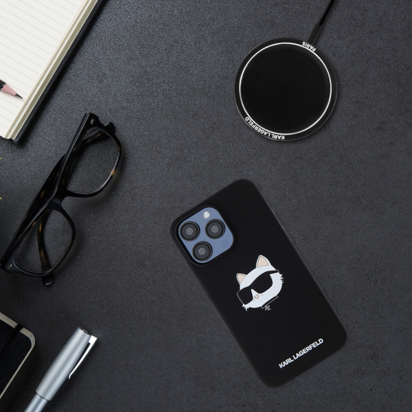 Karl Lagerfeld KLHMP15LSCHPPLK iPhone 15 Pro 6.1″ juodos spalvos kietas dėklas Silicone Choupette Head MagSafe aprašymas - Prekės nuotrauka