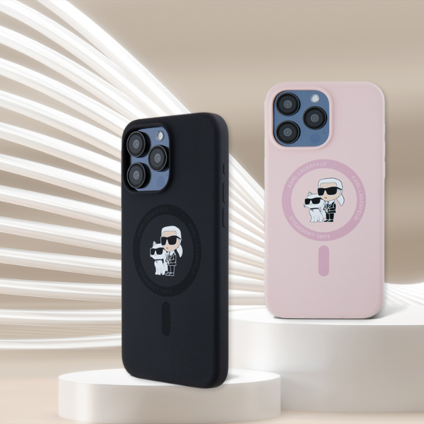 Karl Lagerfeld KLHMP15LSCMKCRHP iPhone 15 Pro 6.1″ rožinės spalvos kietas dėklas Silicone Karl & Choupette Mag aprašymas - Prekės nuotrauka
