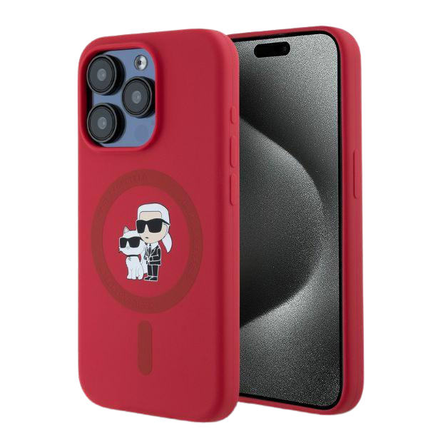 Karl Lagerfeld KLHMP15LSCMKCRHR Apple iPhone 15 Pro 6.1″ red kietas dėklas Silicone Karl&Choupette Heads Ring aprašymas - Prekės nuotrauka