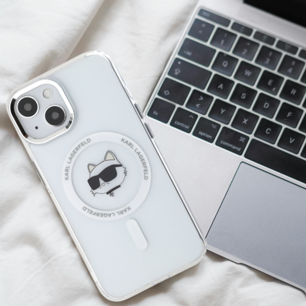Karl Lagerfeld KLHMP15MHLSCHH Apple iPhone 15 Plus 6.7″ baltos spalvos kietas dėklas IML Metal Choupette Head MagSafe aprašymas - Prekės nuotrauka