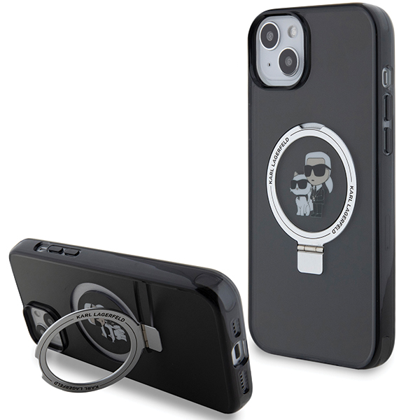 Karl Lagerfeld KLHMP15MHMRSKCK Apple iPhone 15 Plus / 14 Plus 6.7″ juodos spalvos kietas dėklas Ring Stand Karl&Cho aprašymas - Prekės nuotrauka