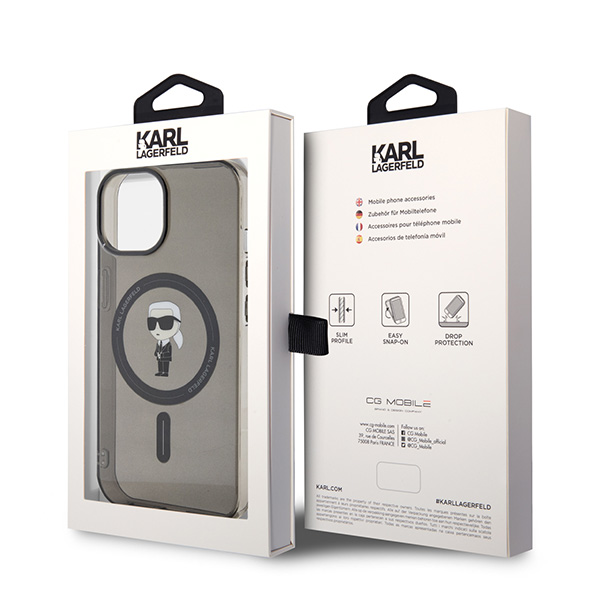 Karl Lagerfeld KLHMP15SHFCKNOK iPhone 15 / 14 / 13 6.1″ juodos spalvos kietas dėklas IML Ikonik MagSafe aprašymas - Prekės nuotrauka